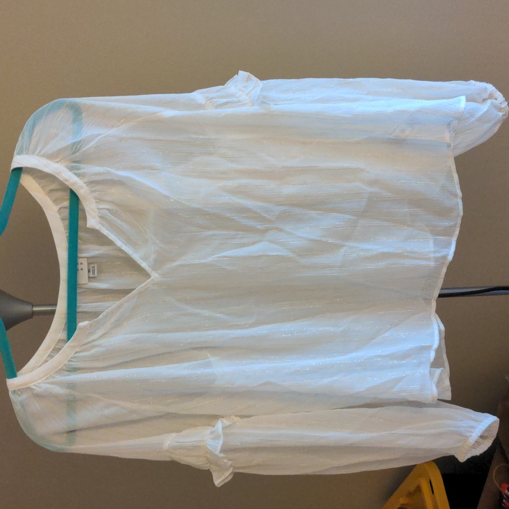 A New Day Long Sleeve White Blouse with Silver and Gold Accents